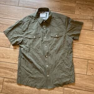 PONCHO Army Green Slim Fit Pearl Snap Western Button Shirt Vented Nylon Size XL